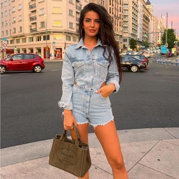 Zara cut out denim short blue wash jumpsuit - Picture 5 of 16